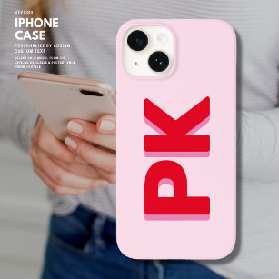 Coque Pour iPhone 14 Gras Moderne Simple Rouge et rose Initiales Monogr