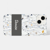 Coque Pour iPhone 14 Gray Blue Watercolor Wildflower Name (Verso Horizontal)