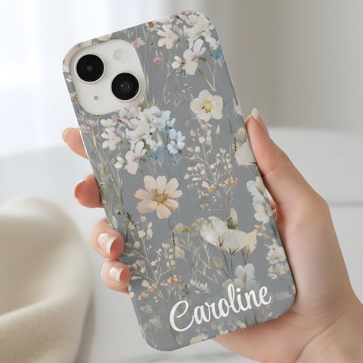 Coque Pour iPhone 14 Gray Floral Personalized 