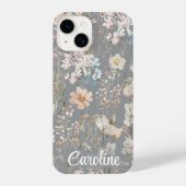 Coque Pour iPhone 14 Gray Floral Personalized  (Verso)