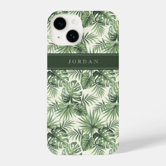 Coque Pour iPhone 14 Green Tropical Palm Feuille Motif (Verso)