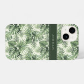 Coque Pour iPhone 14 Green Tropical Palm Feuille Motif (Verso Horizontal)