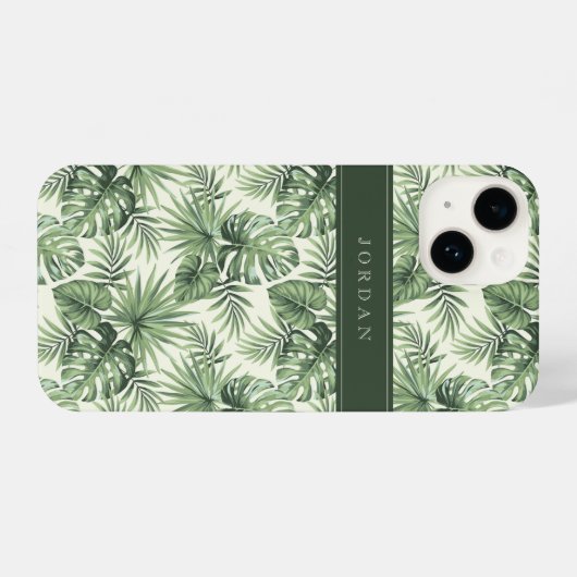 Coque Pour iPhone 14 Green Tropical Palm Feuille Motif (Verso Horizontal)