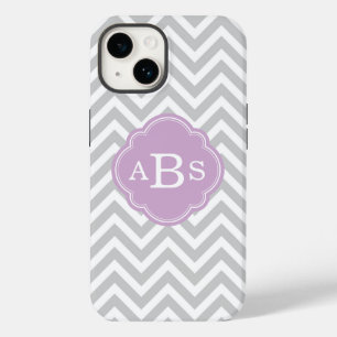 Coque Pour iPhone 14 Gris et Lilac violet moderne Chevron Monogramme