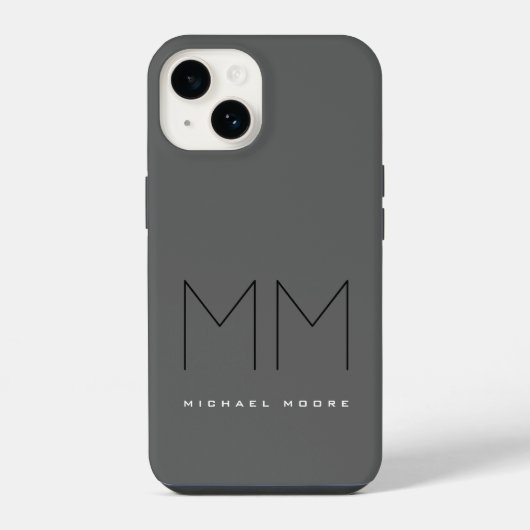 Coque Pour iPhone 14 Gris Monogramme Moderne Gras Votre Nom Initiales (Verso)