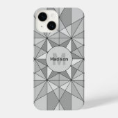 Coque Pour iPhone 14 Gris noir Mosaïque Triangle Motif Monogramme (Verso)