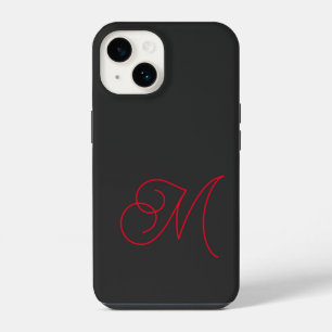Coque Pour iPhone 14 Gris Noir Rouge Monogramme Classique Script
