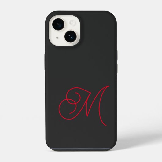 Coque Pour iPhone 14 Gris Noir Rouge Monogramme Classique Script (Verso)