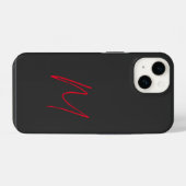 Coque Pour iPhone 14 Gris Noir Rouge Monogramme Script Classique (Verso Horizontal)