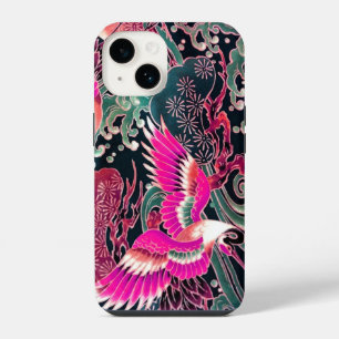 Coque Pour iPhone 14 GRUES VOLANTES, VAGUES, FLEURS Fleur japonaise ros