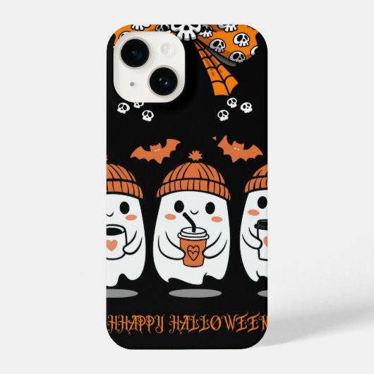 Coque Pour iPhone 14 Halloween Season – fantômes cosy café (Verso)