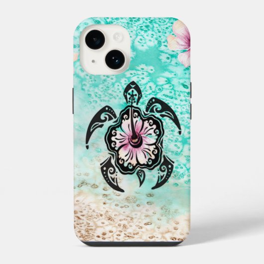 Coque Pour iPhone 14 Hibiscus Turtle (Verso)