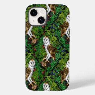 Coque Pour iPhone 14 Hiboux, fougères, chêne et baies