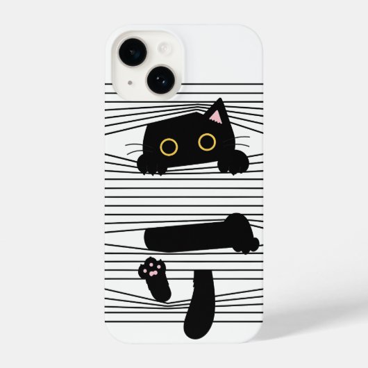 Coque Pour iPhone 14 Hidden Black Cat Cute Funny Minimalist Animal Love (Verso)