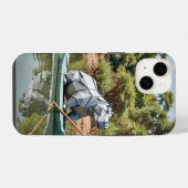 Coque Pour iPhone 14 Hippopotame en origami dans un canoë (Verso Horizontal)