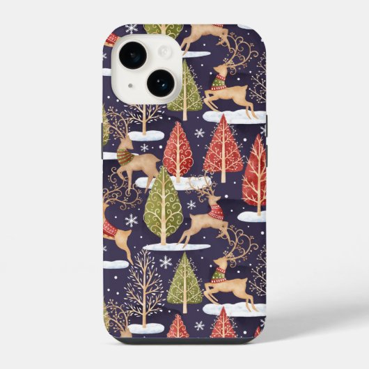 Coque Pour iPhone 14 Hiver des rennes Whimsical (Verso)