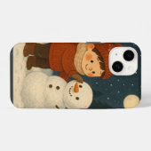 Coque Pour iPhone 14 Hiver Nuit Snowman Fun (Verso Horizontal)