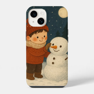 Coque Pour iPhone 14 Hiver Nuit Snowman Fun