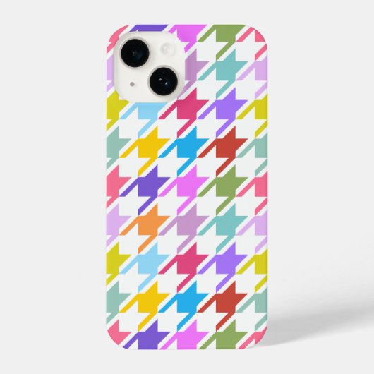 Coque Pour iPhone 14 Houndstooth Multicolor+White Big Motif (Verso)