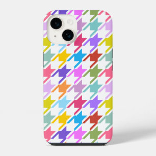 Coque Pour iPhone 14 Houndstooth Multicolor+White Big Motif