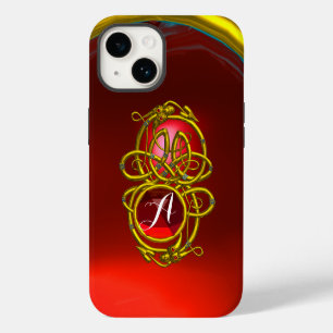 Coque Pour iPhone 14 HYPER DRAGONS, NŒUDS CELTIQUES D'OR Rouge Monogram