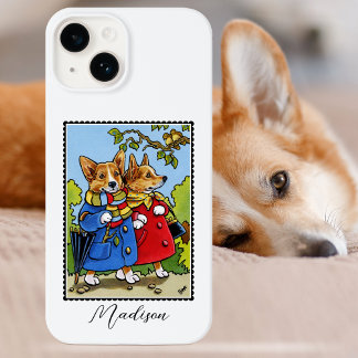 Coque Pour iPhone 14 Illustration de Chien de Corgi Whimsical Nom perso