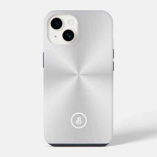 Coque Pour iPhone 14 Image argent métallisé minimaliste, monogramme (Verso)
