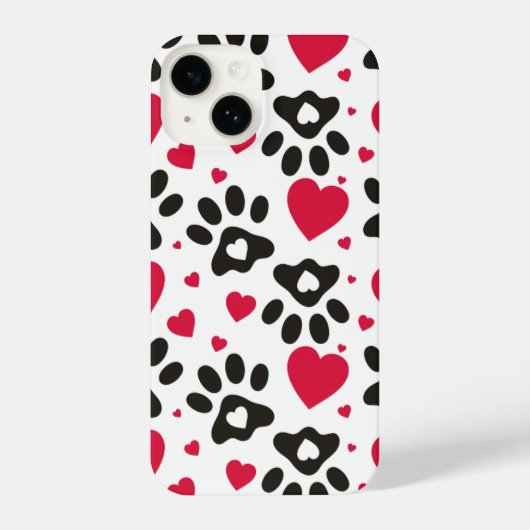 Coque Pour iPhone 14 impression des coeurs et des pattes (Verso)