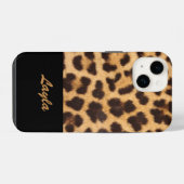 Coque Pour iPhone 14 Impression léopard Fourrure d'animal Nom personnal (Verso Horizontal)
