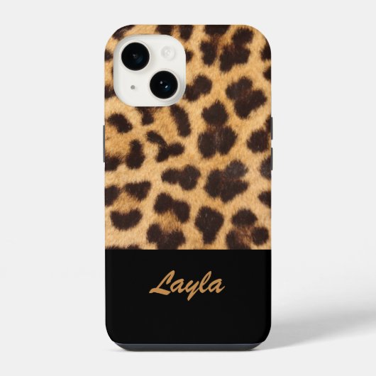 Coque Pour iPhone 14 Impression léopard Fourrure d'animal Nom personnal (Verso)