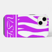 Coque Pour iPhone 14 Impression zèbre violet avec monogramme (Verso Horizontal)