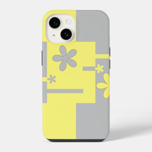 Coque Pour iPhone 14 imprimé gris et jaune, (Verso)