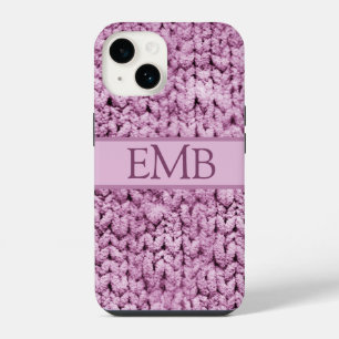 Coque Pour iPhone 14 Imprimé Knit rose Conception Monogramme personnali