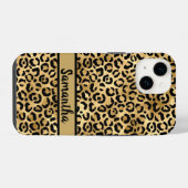 Coque Pour iPhone 14 Imprimé léopard guépard noir or Monogram (Verso Horizontal)
