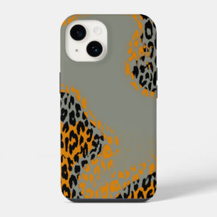 Coque Pour iPhone 14 Imprimé léopard rétro noir et jaune sur gris