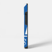 Coque Pour iPhone 14 Imprimé zèbre bleu denim avec monogramme (Côté gauche)