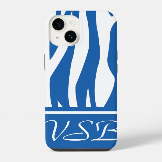 Coque Pour iPhone 14 Imprimé zèbre bleu denim avec monogramme (Verso)