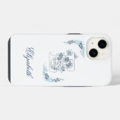 Coque Pour iPhone 14 Initiale "E" Monogramme bleu Calme Floral (Verso Horizontal)