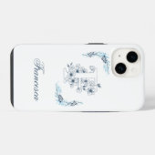 Coque Pour iPhone 14 Initiale "F" Monogramme bleu Calme Floral (Verso Horizontal)