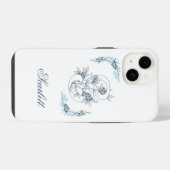 Coque Pour iPhone 14 Initiale "S" Monogramme bleu Calme Floral (Verso Horizontal)