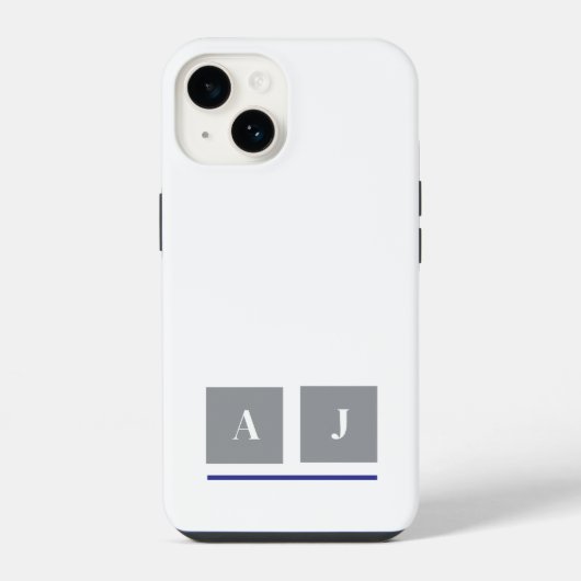 Coque Pour iPhone 14 Initiales classiques grises et blanches (Verso)