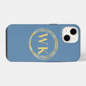Coque Pour iPhone 14 Initiales Monogramme Cercles Moderne Bleu Poussiér (Verso Horizontal)