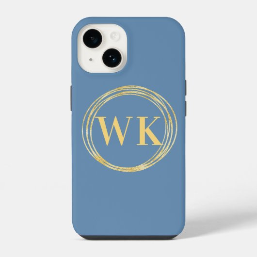 Coque Pour iPhone 14 Initiales Monogramme Cercles Moderne Bleu Poussiér (Verso)