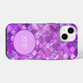 Coque Pour iPhone 14 Initiales Monogramme Écailles de Sirène Violet Arg (Verso Horizontal)