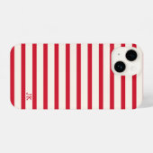 Coque Pour iPhone 14 Initiales personnalisées à rayures rouges et blanc (Verso Horizontal)