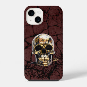 Coque Pour iPhone 14 iPhone cache crâne noir et or