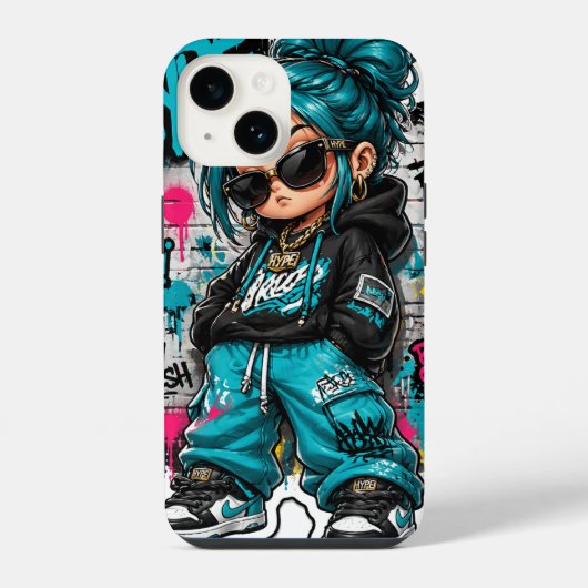 Coque Pour iPhone 14 IPhones recouverts de fille Chibi Hip-Hop (Verso)