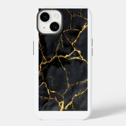 Coque Pour iPhone 14 Japonais Kintsugi Noir & Or