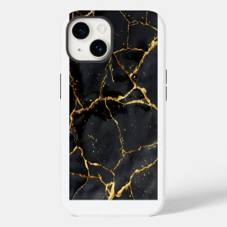 Coque Pour iPhone 14 Japonais Kintsugi Noir & Or