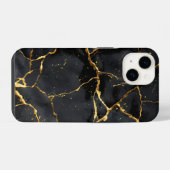 Coque Pour iPhone 14 Japonais Kintsugi Noir & Or (Verso Horizontal)